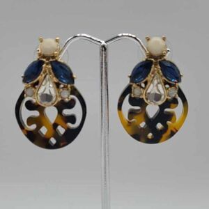 Unmarked (J Crew) Tortoise Blue  Clear Crystal  Bug (Ladybug) Earrings
